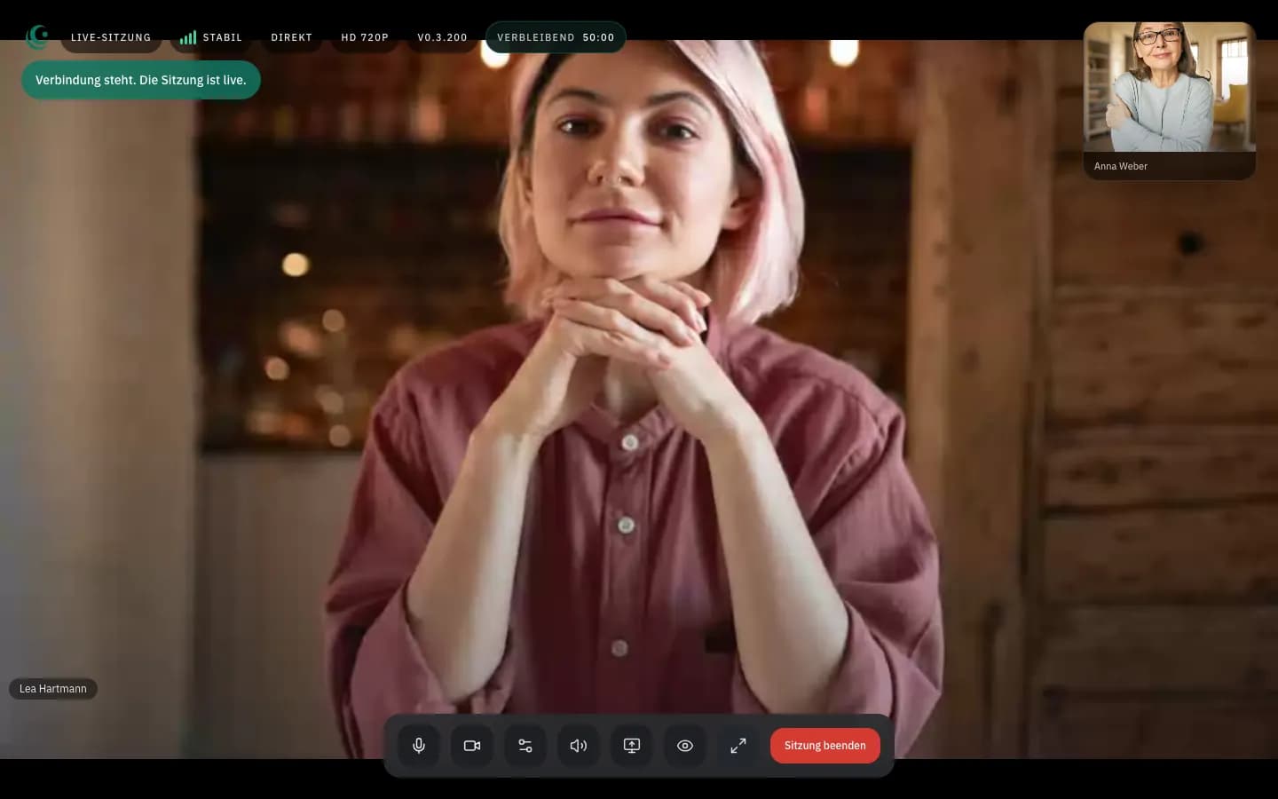 Aktive digitale Videositzung in Template Practice